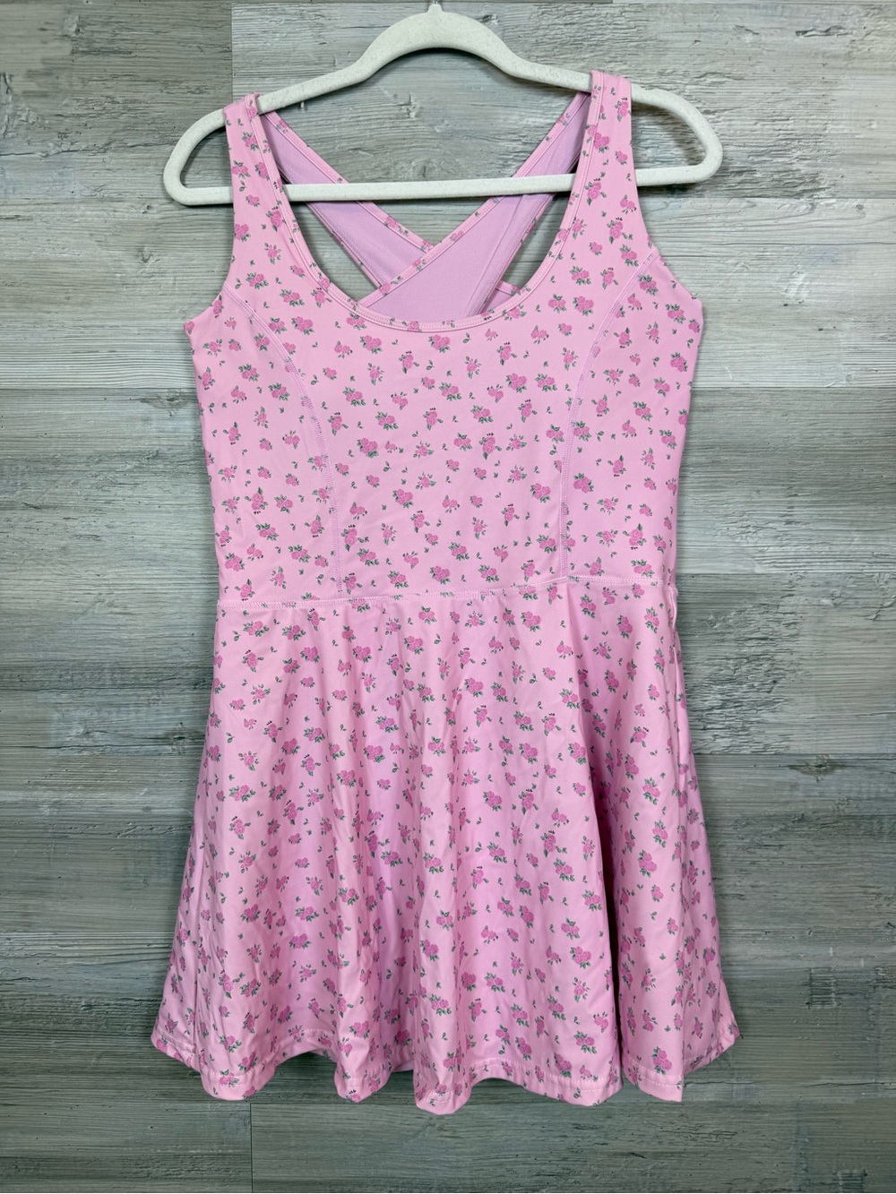 GB Pink Ditsy Floral Cross Back Exercise Dress Built in Shorts XL
